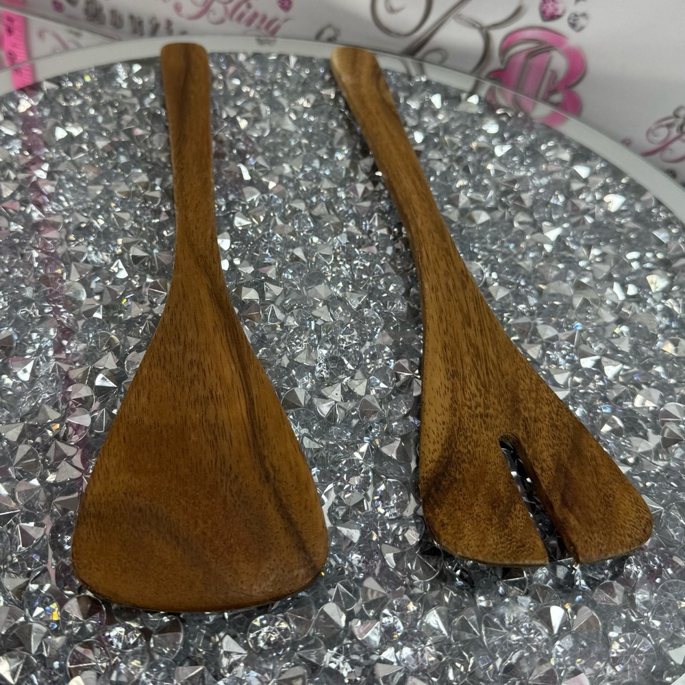 Salad set Wooden Serving Utensil Set - Brown Wood Spoon and Fork
